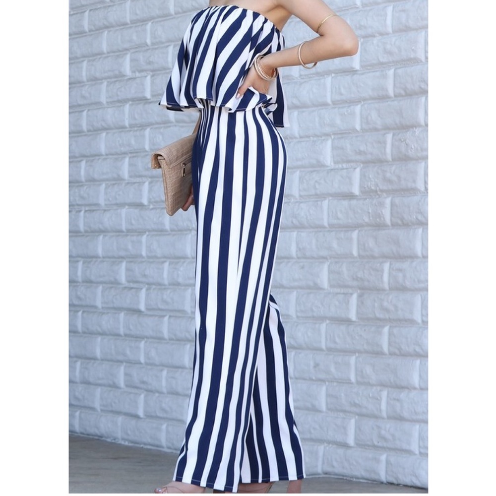 Striped Strapless Jumpsuit - Picture 2 of 5